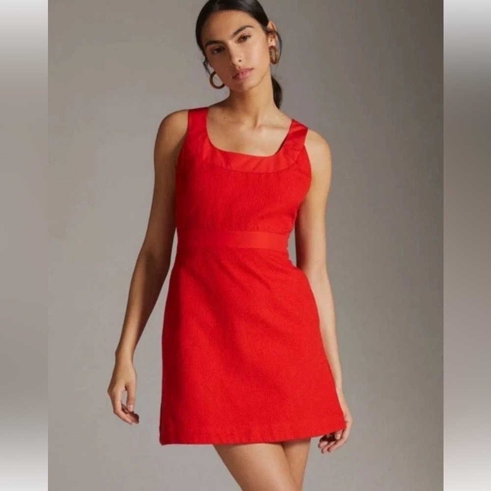 NEW Anthropologie Maeve 12 Scoop Neck Mini Dress Sleeveless Red Holiday Cocktail